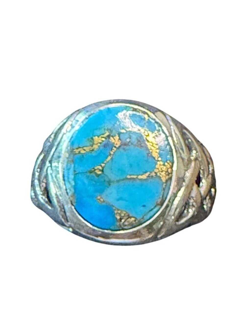 Sterling Silver Mens Ring Turquoise &  Veining Size 9  Celtic-Inspired